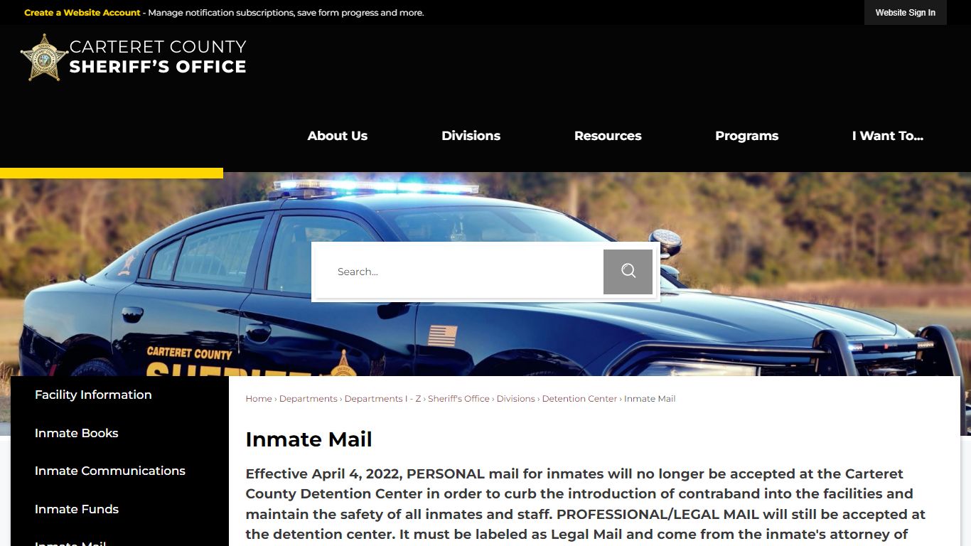 Inmate Mail | Carteret County, NC - Official Website