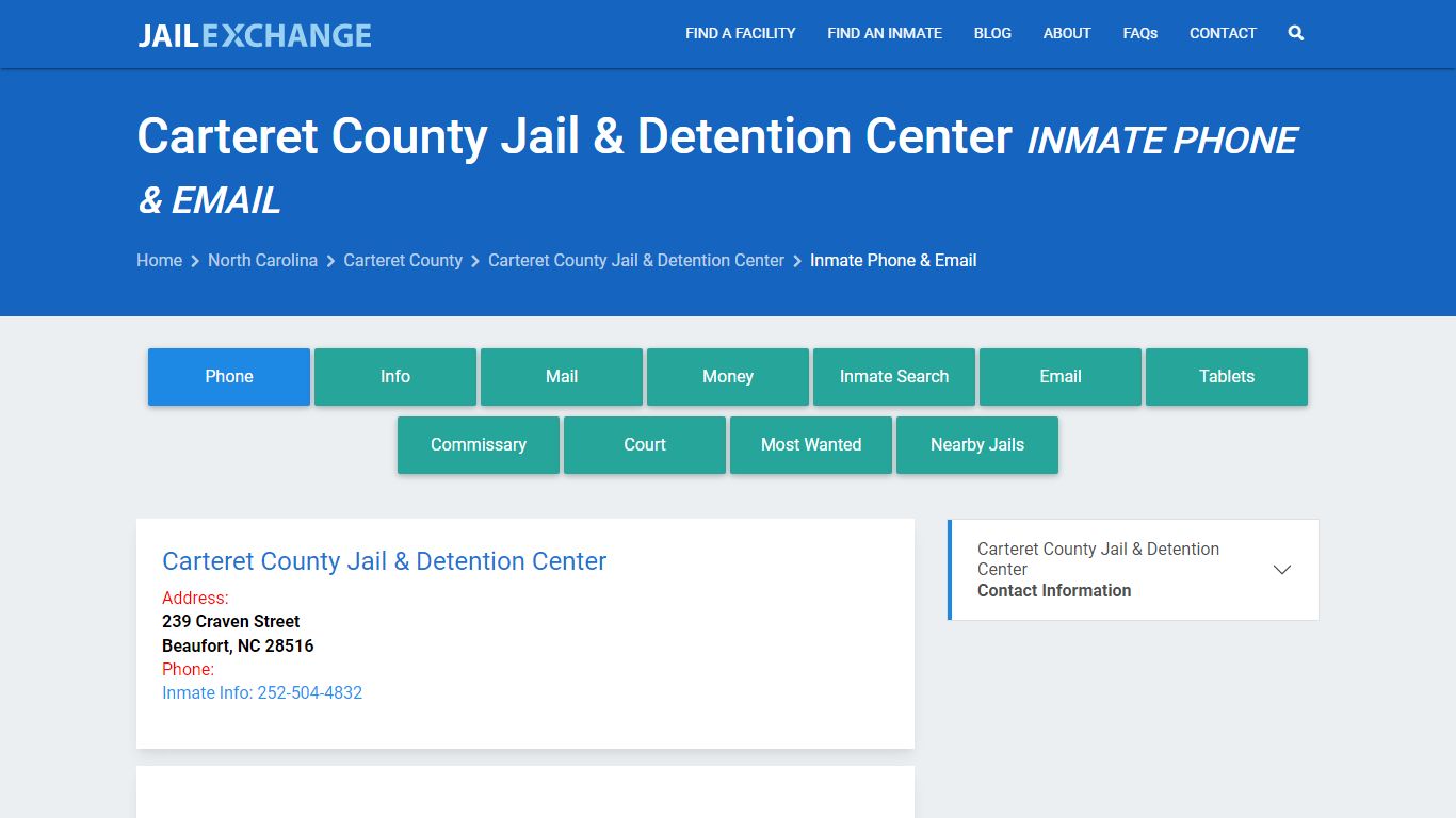 Inmate Phone - Carteret County Jail & Detention Center, NC